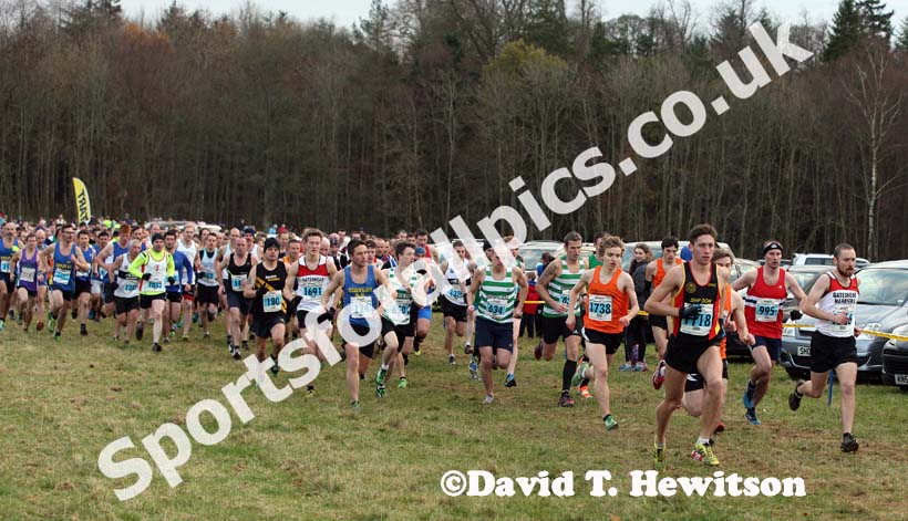 Cameron Boyek (Shildon) leads from the start of the senior men NEHL, Wallington Hall. Photo: David T. Hewitson/Sports for All Pics